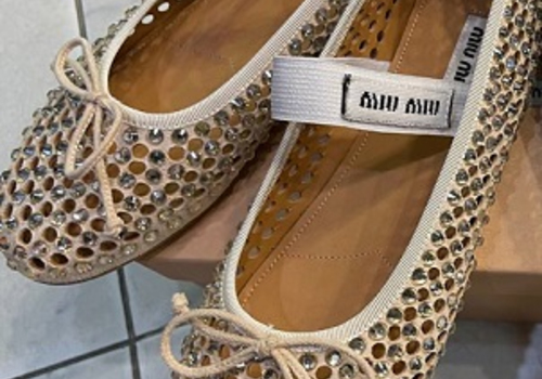 Балетки из текстиля с камнями Miu Miu бежевые