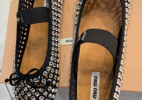 Балетки из текстиля с камнями Miu Miu черные