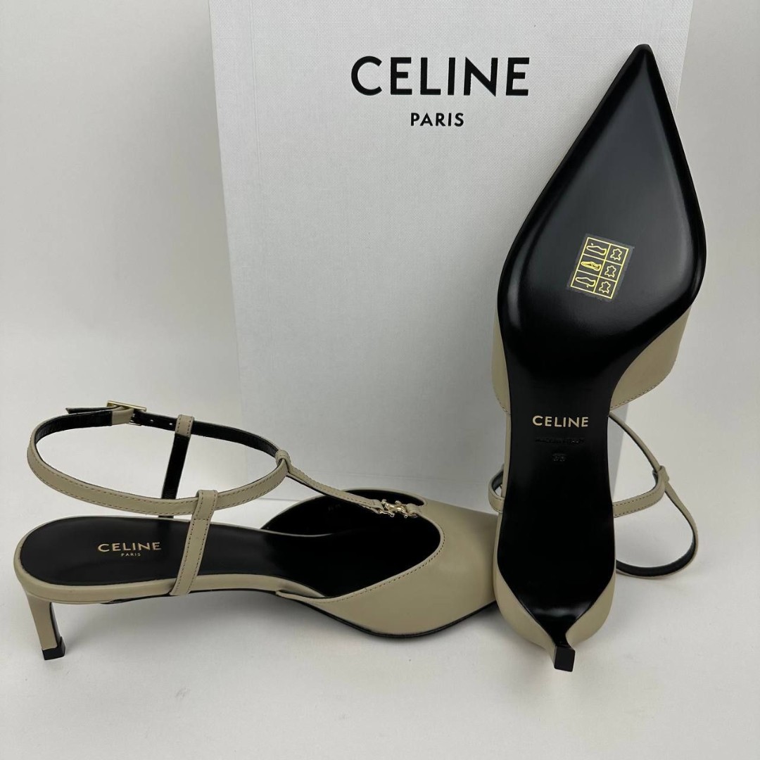 Женские серые кожаные босоножки Celine