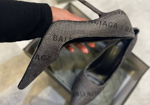 Женские туфли Gucci Balenciaga серые с кристалами