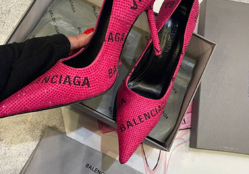 Женские туфли Gucci Balenciaga розовые с кристалами