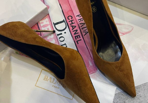 Женские замшевые коричневые туфли на высоком каблуке Balmain
