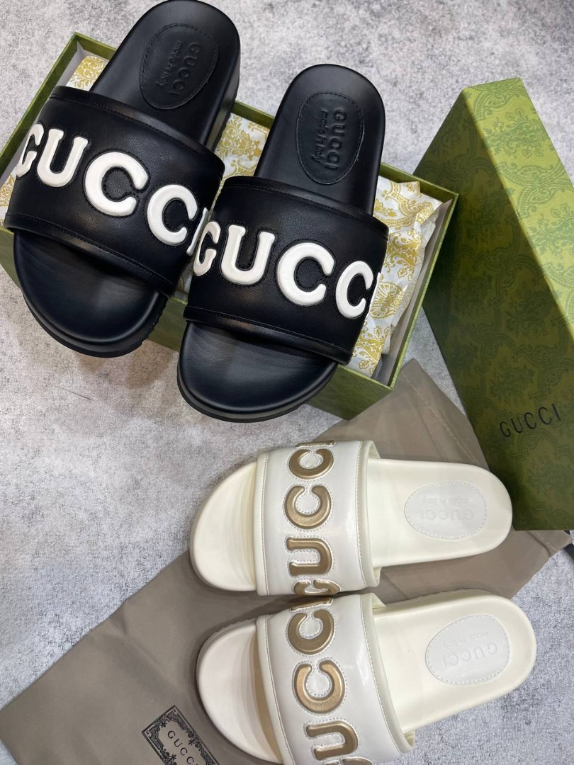 Черные кожаные шлепки Gucci