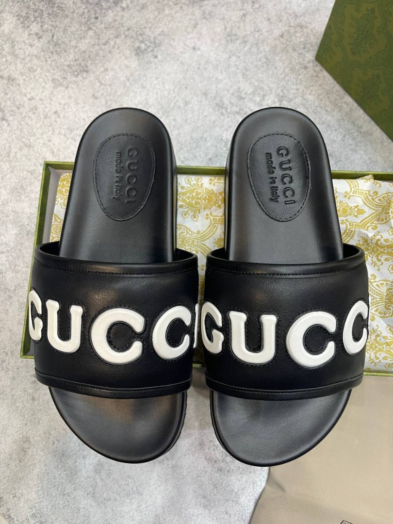 Черные кожаные шлепки Gucci