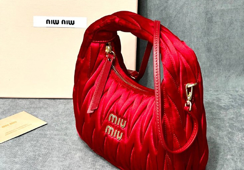 Женская сумка из сатина Miu Miu Wander mini hobo 17,5 см красная