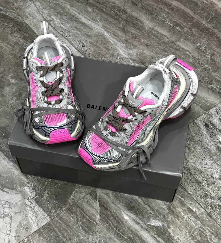 Женские кроссовки Balenciaga 3XL серебристые с розовым