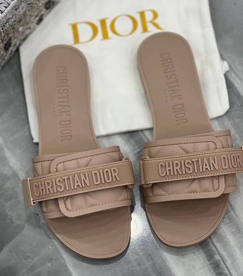 Женские бежевые шлепки Christian Dior текстиль