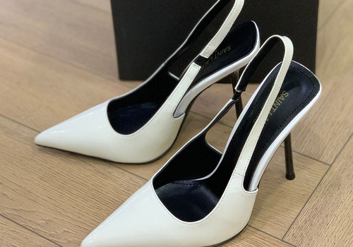 Кожаные белые босоножки Saint Laurent Slingback