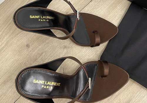 Коричневые босоножки Saint Laurent на высоком каблуке