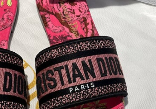 Красные с черным шлепки Christian Dior