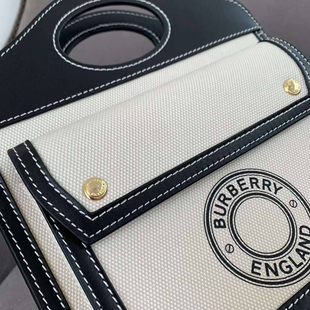 Женская сумка Burberry Mini Pocket белая с черным