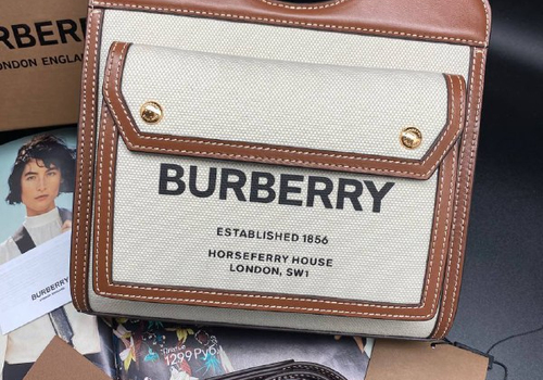 Женская сумка Burberry Mini Pocket белая с коричневым