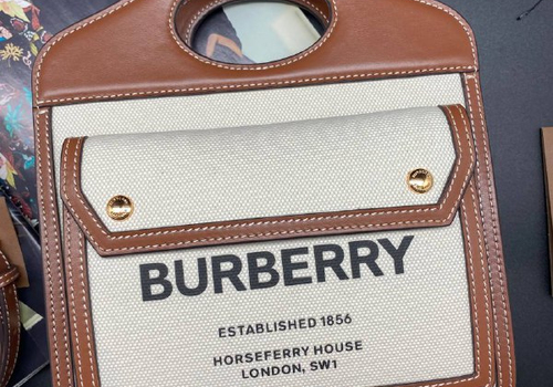 Женская сумка Burberry Mini Pocket белая с коричневым