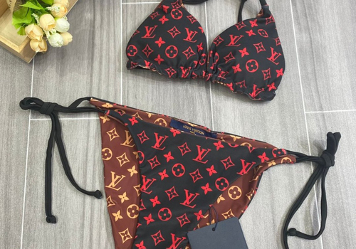 Купальник раздельный Louis Vuitton черный с красным