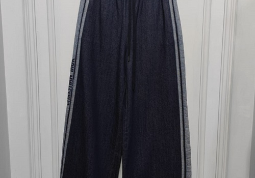 Женские широкие джинсы на резинке Christian Dior темно-синие