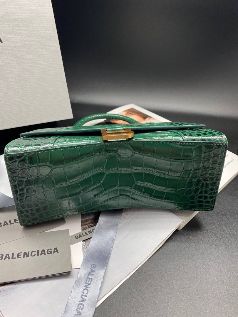 Женская зеленая кожаная сумка Balenciaga Hourglass Small