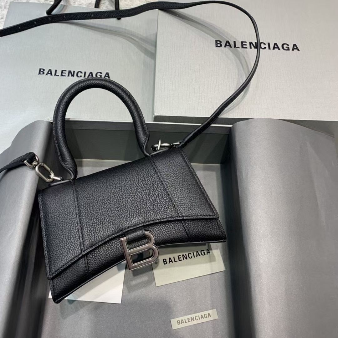 Кожаная сумка Balenciaga Hourglass XS черная