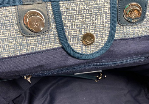 Женская сумка-тоут Chanel Deauville Medium серая с голубым