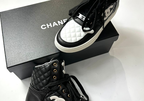 Женские высокие кожаные черные кеды Chanel