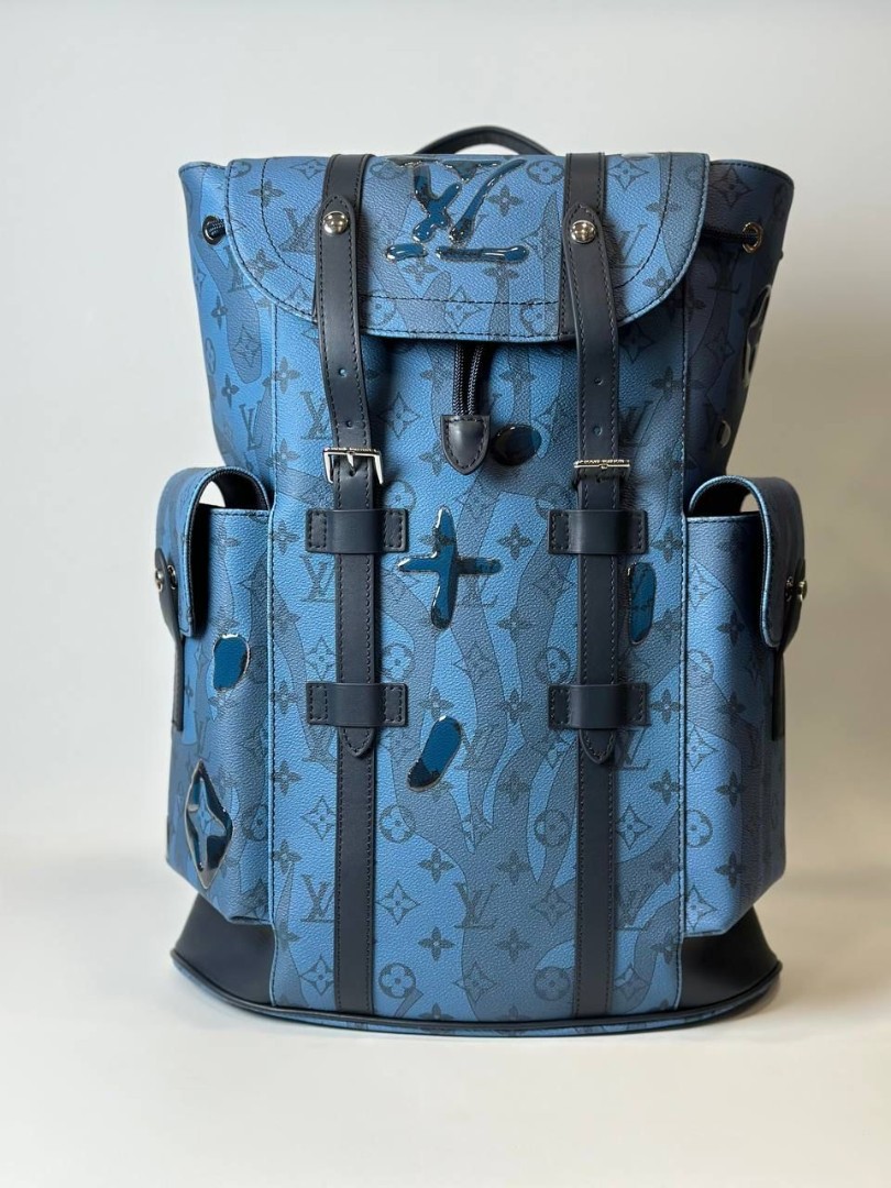 Мужской синий рюкзак Louis Vuitton Cristopher из канвы Monogram Aquagarden