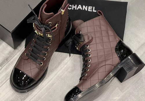 Женские кожаные бордовые ботинки Chanel