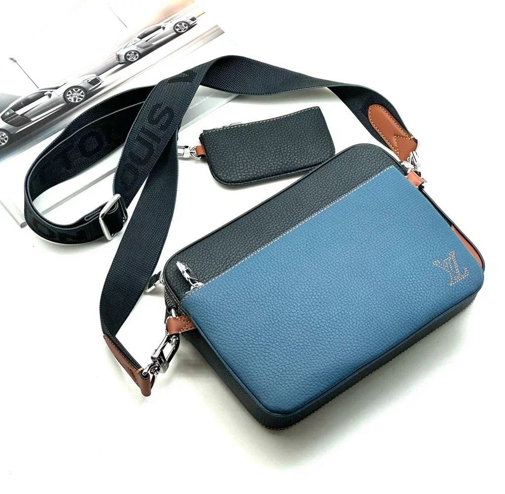 Мужская сумка-мессенджер Louis Vuitton Trio черная с синим