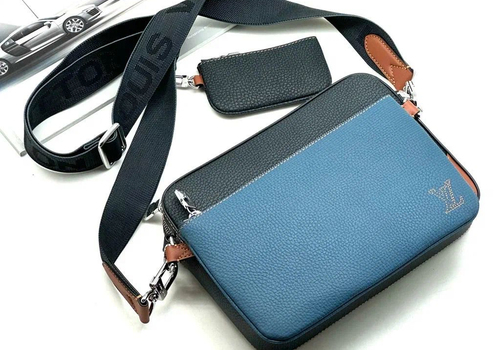 Мужская сумка-мессенджер Louis Vuitton Trio черная с синим