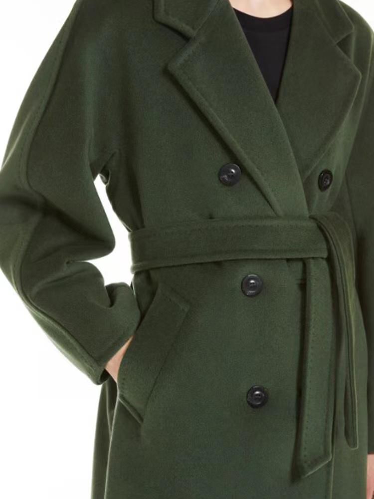 Женское темно-зеленое пальто Max Mara с поясом