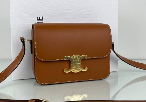 Женская кожаная сумка Celine Triomphe Teen коричневая