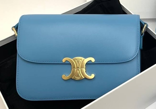 Женская кожаная сумка Celine Triomphe Classique голубая
