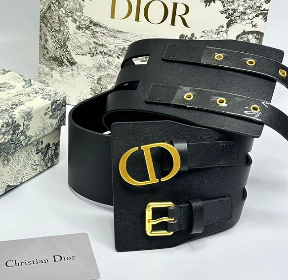 Женский черный широкий кожаный ремень Christian Dior