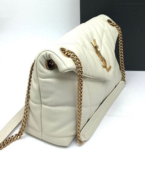 Кожаная сумка Saint Laurent Puffer LouLou Small белая с золотом