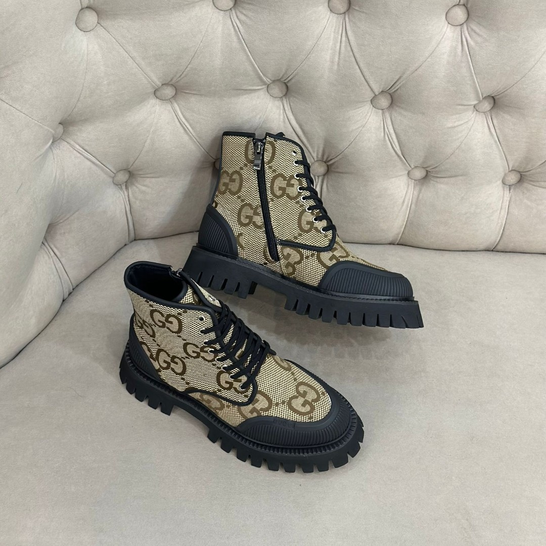 Женские бежевые ботинки из текстиля Gucci