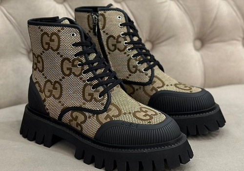 Женские бежевые ботинки из текстиля Gucci