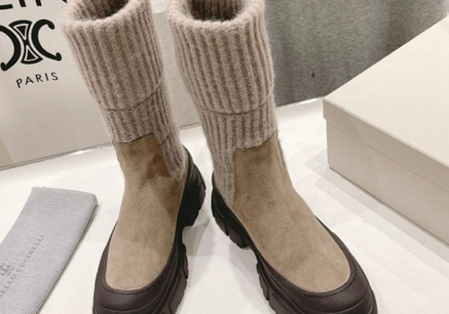 Женские бежевые замшевые ботинки Brunello Cucinelli