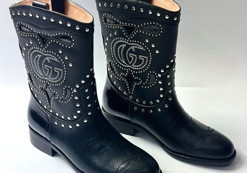 Женские кожаные черные сапоги Gucci