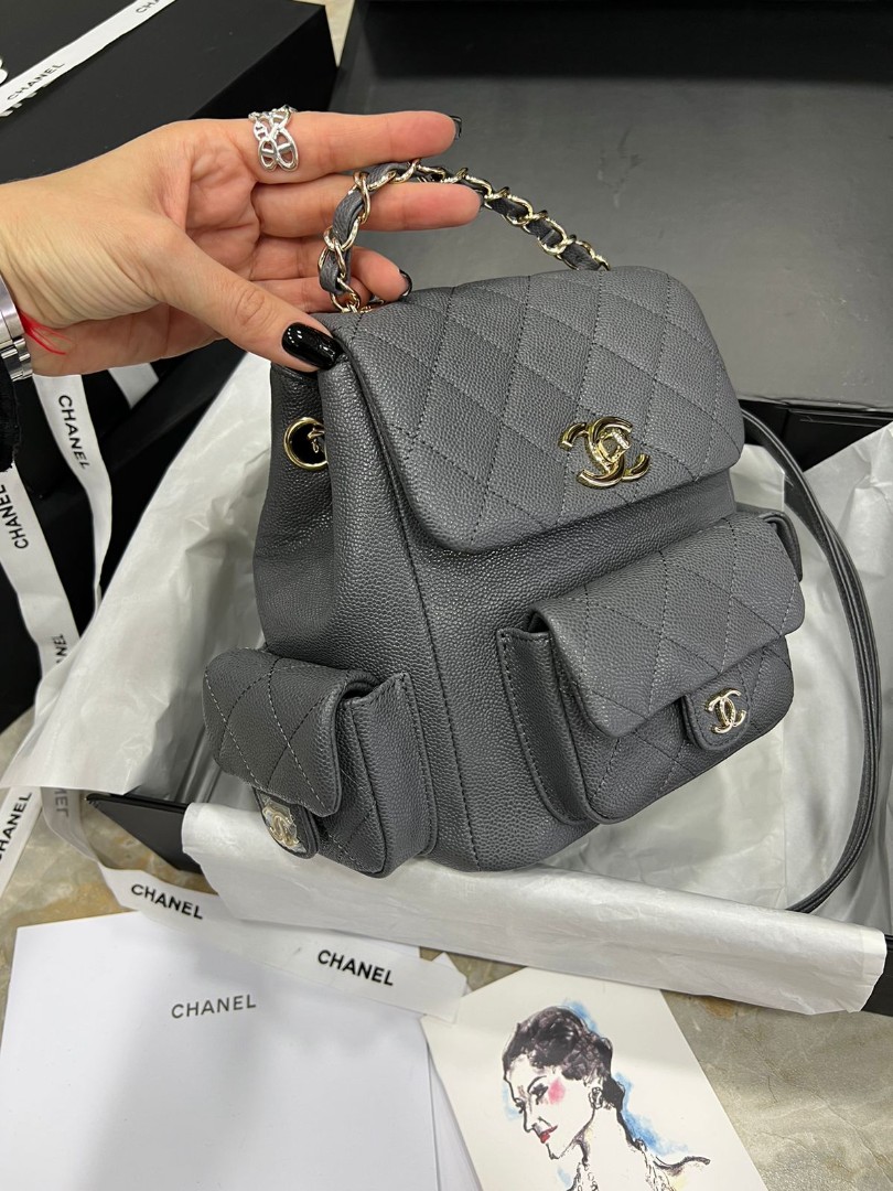Женский кожаный серый рюкзак Chanel Small
