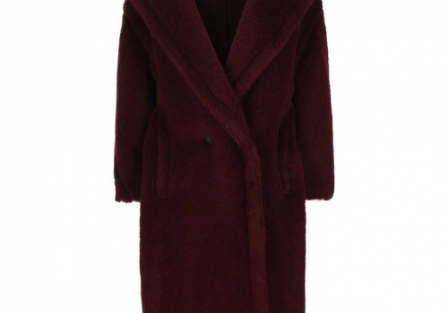 Женское бордовое пальто из меха Max Mara
