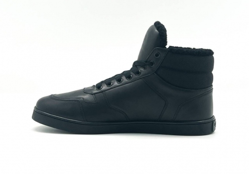 Кожаные высокие кроссовки с мехом Prada черные