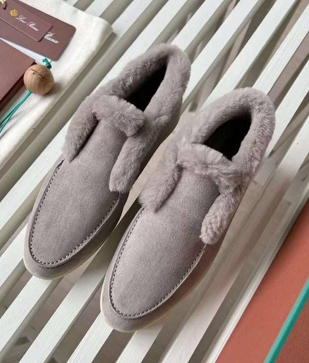 Женские зимние ботинки с мехом Loro Piana Open Walk серые