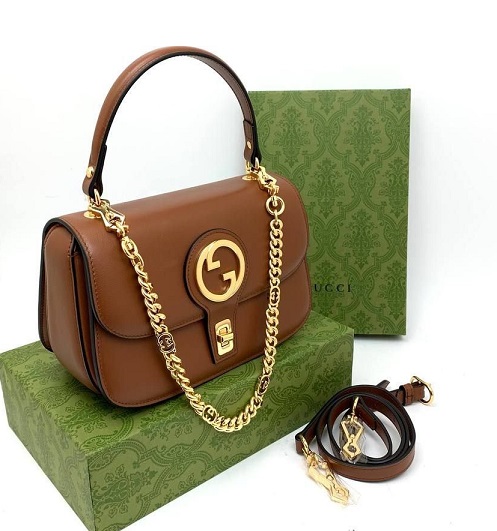 Женская кожаная сумка Gucci Blondie Mini коричневая
