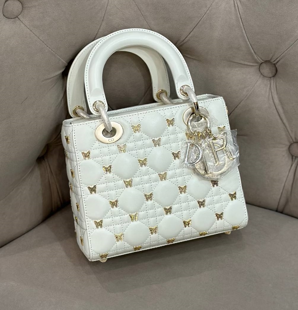 Женская белая сумка Christian Dior Lady 24 см