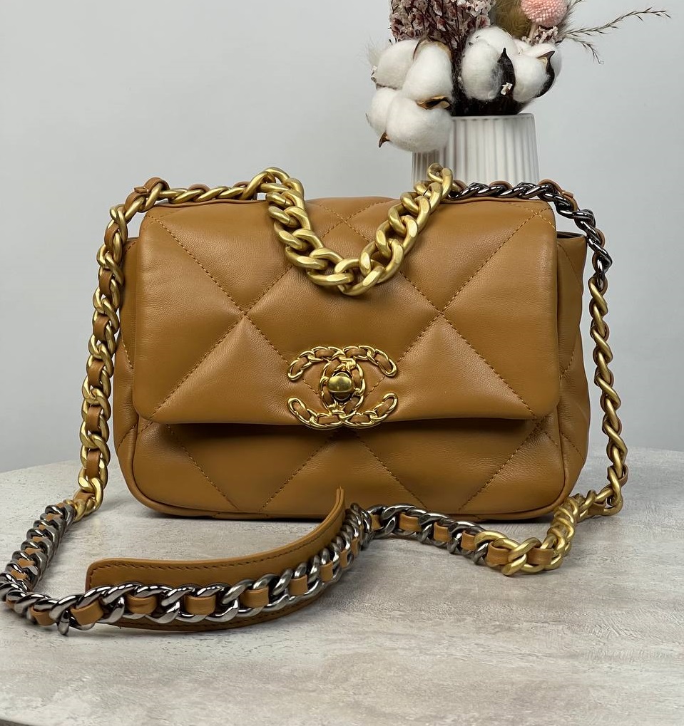 Кожаная сумка Chanel 19 коричневая 21 cm