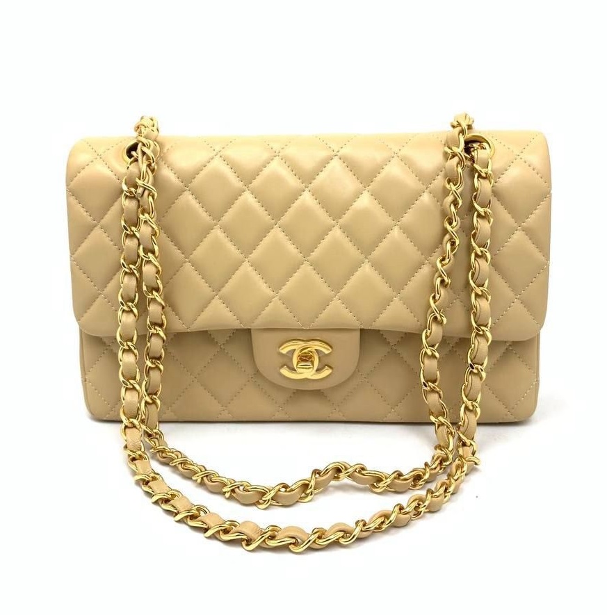 Кожаная бежевая сумка Chanel Double Flap