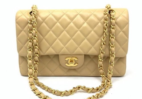 Кожаная бежевая сумка Chanel Double Flap
