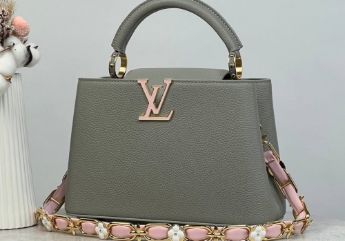 Серая кожаная сумка Louis Vuitton New Capucines BB