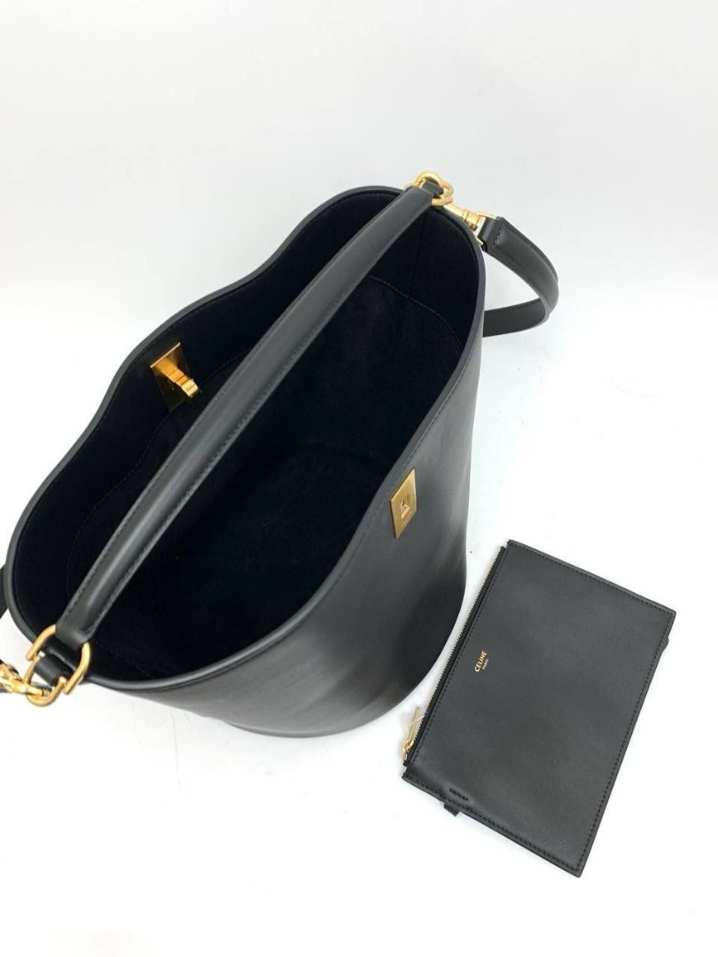 Женская сумка из кожи Celine Cabas Bucket 16 Bag черная