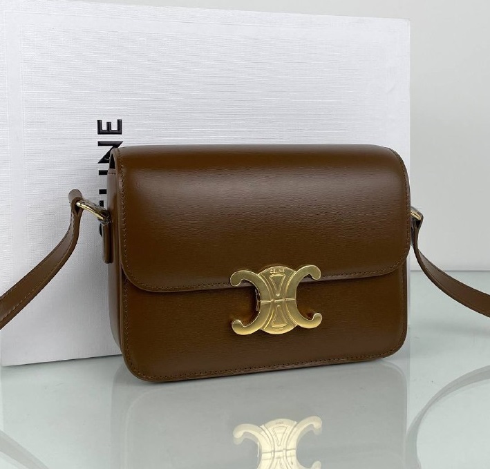 Женская кожаная сумка Celine Triomphe Teen темно-коричневая