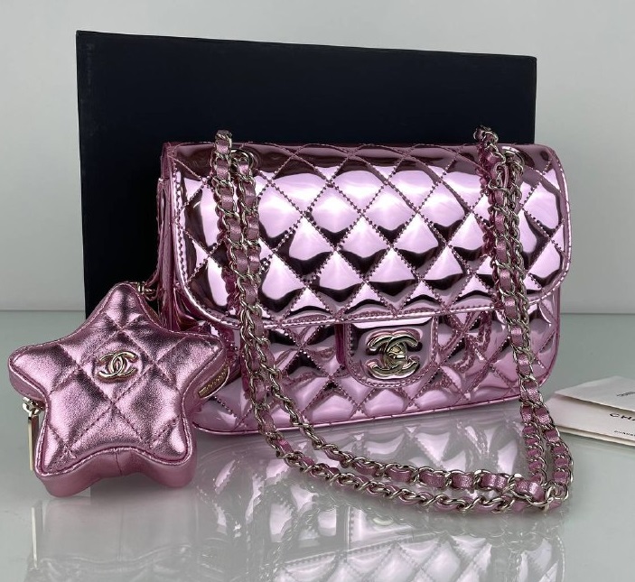 Кожаная розовая сумочка Chanel Star Coin Purse 24 см