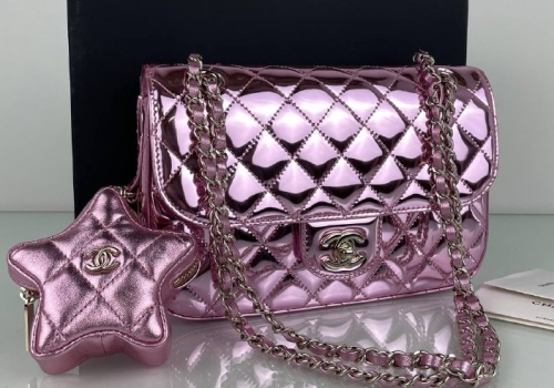 Кожаная розовая сумочка Chanel Star Coin Purse 24 см